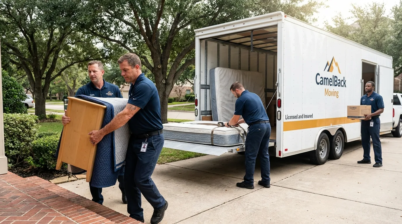 Crew loading residential truck for cross-state move from Ladd, IL