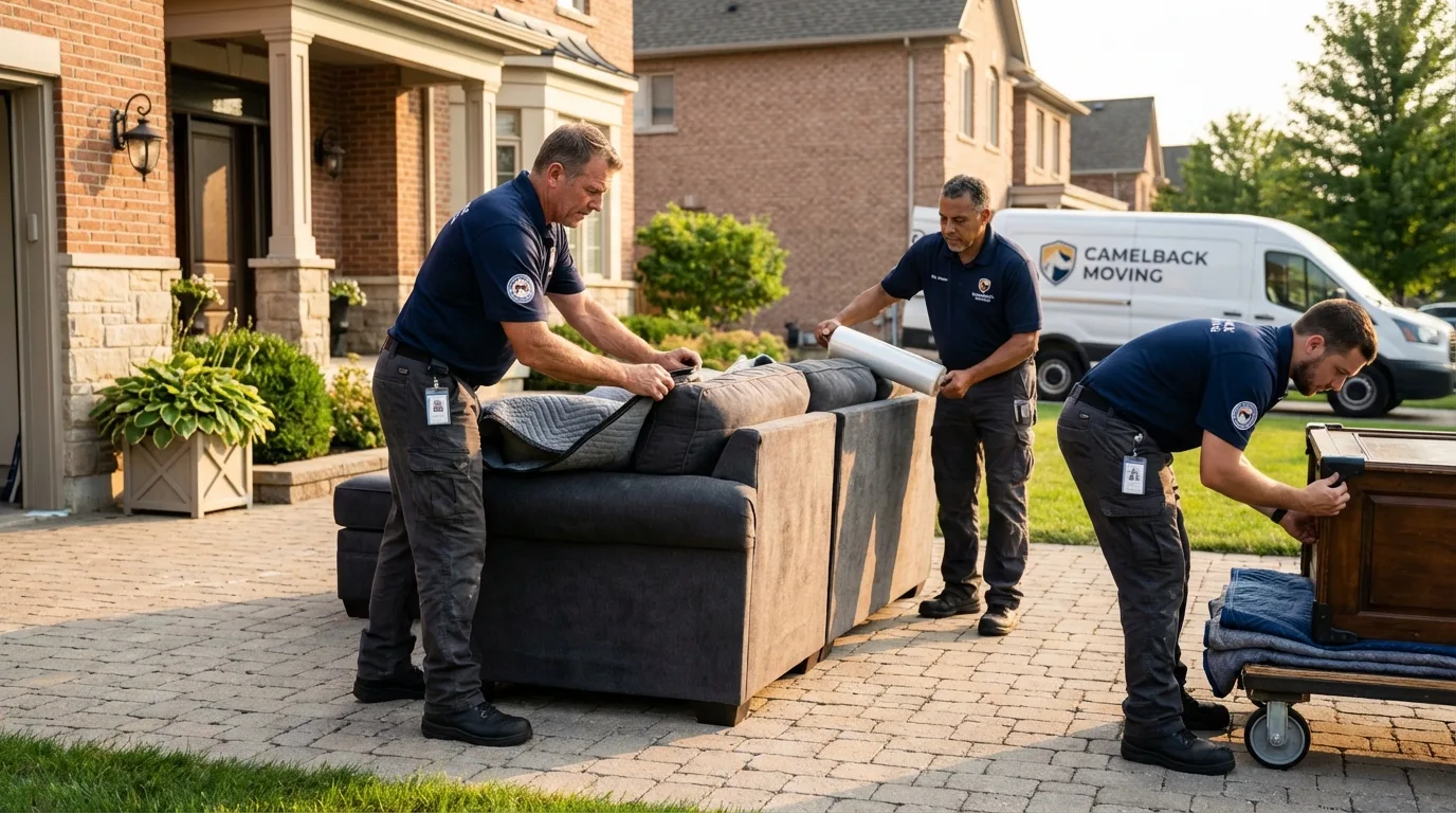 Large estate moving crew wrapping furniture in Ladd, IL